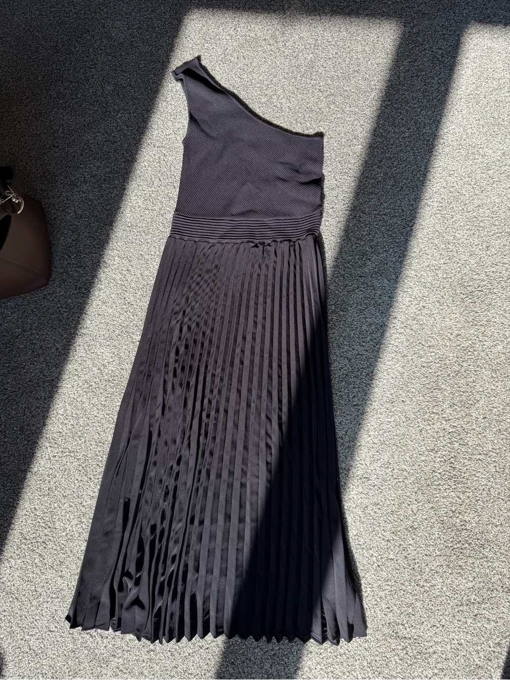Ted Baker One-Shoulder Black Pleated Maxi Dress